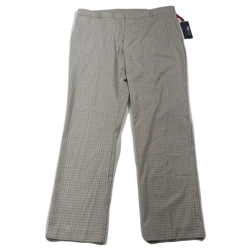 Tommy Hilfiger Performance‎ Dress Pants Mens 40x32 Tan Check Stretch Modern-Fit